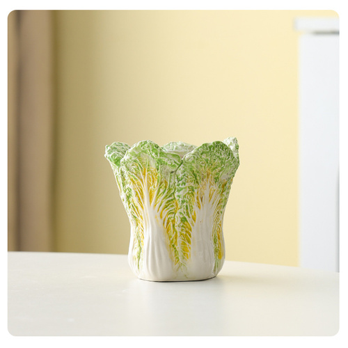 2 Pcs Light Green Premium Ceramic Cabbage Makeup Brush Holder - Elegant 10.5cm High-End Desktop Organizer - Main Image