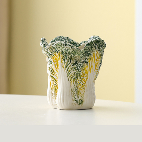 2 Pcs Dark Green Premium Ceramic Cabbage Makeup Brush Holder - Elegant 10.5cm High-End Desktop Organizer - Main Image