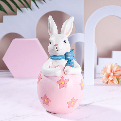 Pink Easter Rabbit Egg Resin Decoration - Charming Festive Gift for Kids' Rooms and Holidays - Main Image
