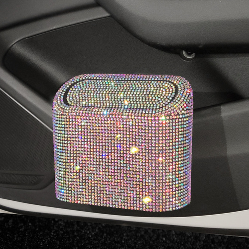 Colored Diamond Sparkly Rhinestone Car Trash Can - Diamond Auto Garbage Bin Organizer - Main Image