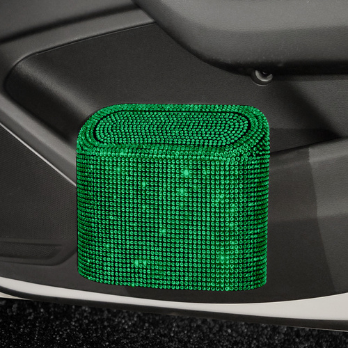 Green Diamond Sparkly Rhinestone Car Trash Can - Diamond Auto Garbage Bin Organizer - Main Image