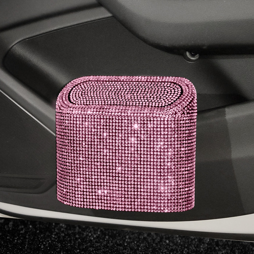 Pink Diamond Sparkly Rhinestone Car Trash Can - Diamond Auto Garbage Bin Organizer - Main Image