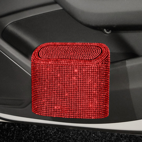 Red Diamond Sparkly Rhinestone Car Trash Can - Diamond Auto Garbage Bin Organizer - Main Image