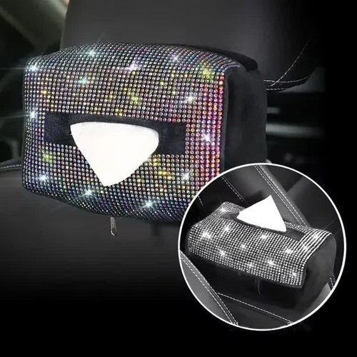 Colored Diamond Bling Rhinestone Car Tissue Box Holder - Applies to Visor & Seat Back - Main Image
