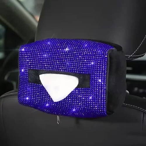 Purple Diamond Bling Rhinestone Car Tissue Box Holder - Applies to Visor & Seat Back - Main Image