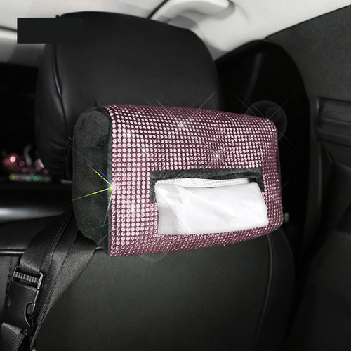 Pink Diamond Bling Rhinestone Car Tissue Box Holder - Applies to Visor & Seat Back - Main Image