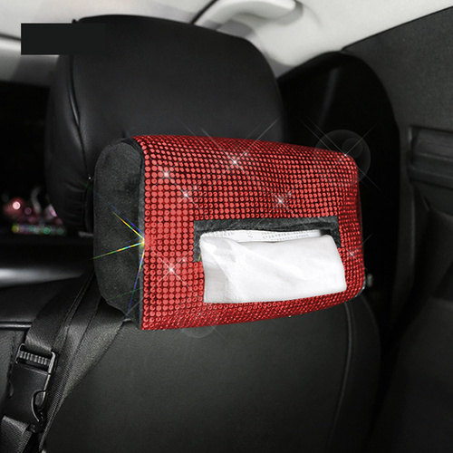 Red Diamond Bling Rhinestone Car Tissue Box Holder - Applies to Visor & Seat Back - Main Image