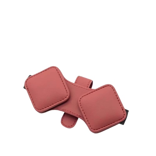 2 Pcs Red Car Sun Visor Glasses Holder Clip with Dual Magnetic Clamps - PU Leather, Anti-Slip, and Multi-Functional Storage - Main Image