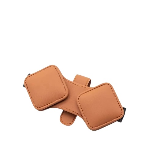 2 Pcs Orange Car Sun Visor Glasses Holder Clip with Dual Magnetic Clamps - PU Leather, Anti-Slip, and Multi-Functional Storage - Main Image