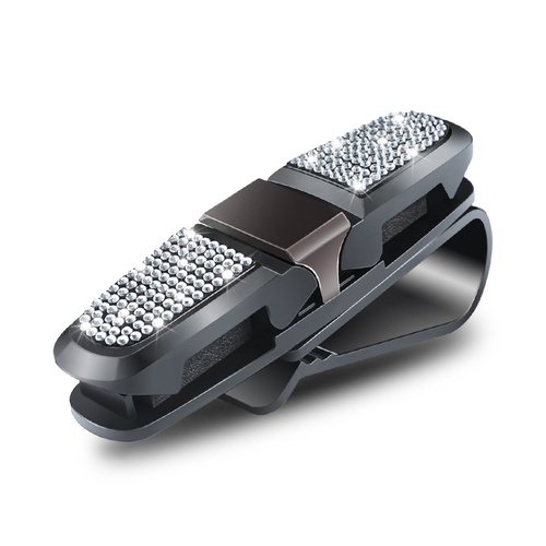 6 Pcs White Luxury Rhinestone Car Sun Visor Glasses Clip - Multi-Functional, 180° Rotatable, ABS Material - Main Image