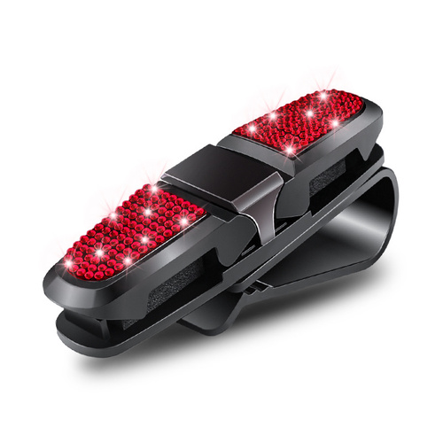 6 Pcs Red Luxury Rhinestone Car Sun Visor Glasses Clip - Multi-Functional, 180° Rotatable, ABS Material - Main Image