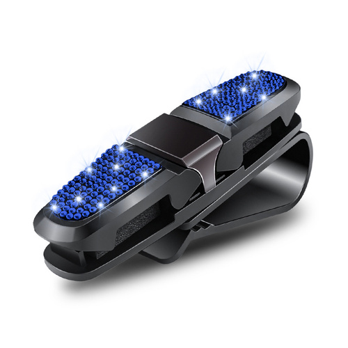 6 Pcs Blue Luxury Rhinestone Car Sun Visor Glasses Clip - Multi-Functional, 180° Rotatable, ABS Material - Main Image