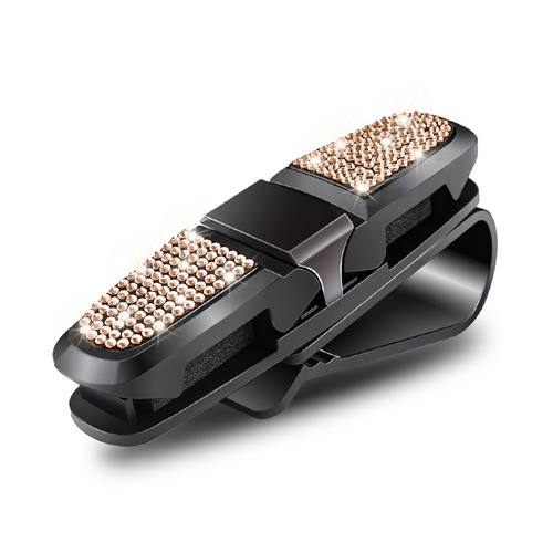 6 Pcs Light Gold Luxury Rhinestone Car Sun Visor Glasses Clip - Multi-Functional, 180° Rotatable, ABS Material - Main Image
