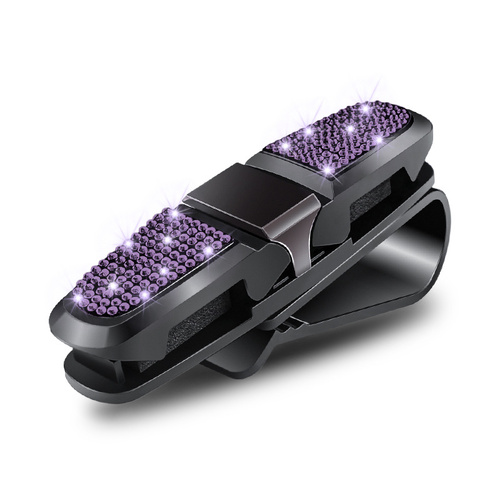 6 Pcs Purple Luxury Rhinestone Car Sun Visor Glasses Clip - Multi-Functional, 180° Rotatable, ABS Material - Main Image