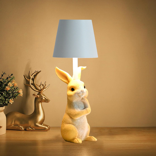 Yellow Bunny White Lampshade Adorable Rabbit Resin Table Lamp - 3-Color LED, USB Rechargeable, Touch Dimming - Main Image