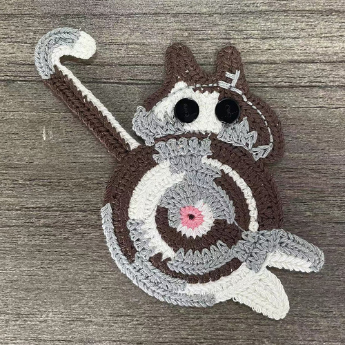 4 Pcs Grey,Brown And White Cute Cat Butt Knitted Coaster - Lightweight Crochet Drink Mat, 15x10cm - Main Image