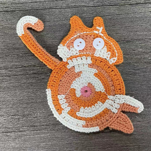 4 Pcs Orange Cute Cat Butt Knitted Coaster - Lightweight Crochet Drink Mat, 15x10cm - Main Image