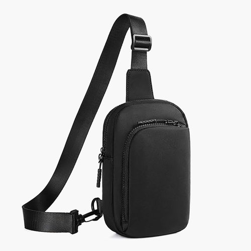 Black Trendy Waterproof Sling Bag - Lightweight Crossbody Chest Pack, Adjustable Strap - Main Image