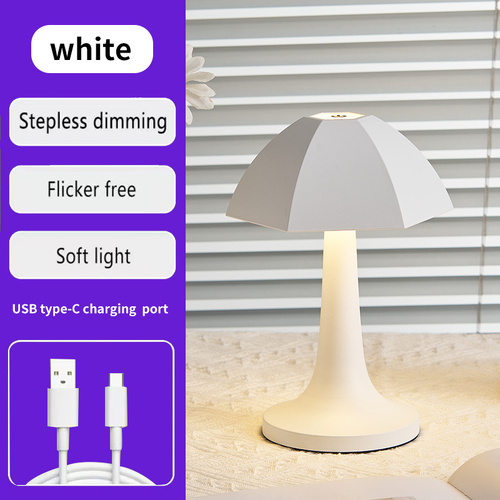 White Nordic Umbrella Mushroom Table Lamp - Dimmable Ambient Light - Main Image