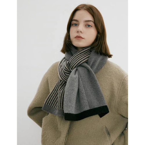 Grey Luxury Striped Suede-Feel Scarf - Soft and Warm for All Seasons - Main Image