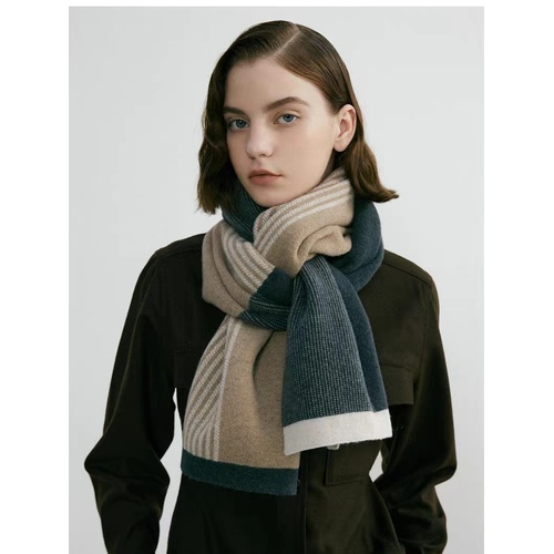 Green Luxury Striped Suede-Feel Scarf - Soft and Warm for All Seasons - Main Image