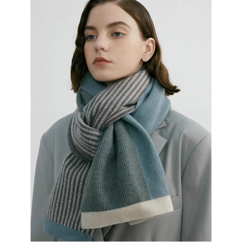 Blue Luxury Striped Suede-Feel Scarf - Soft and Warm for All Seasons - Main Image