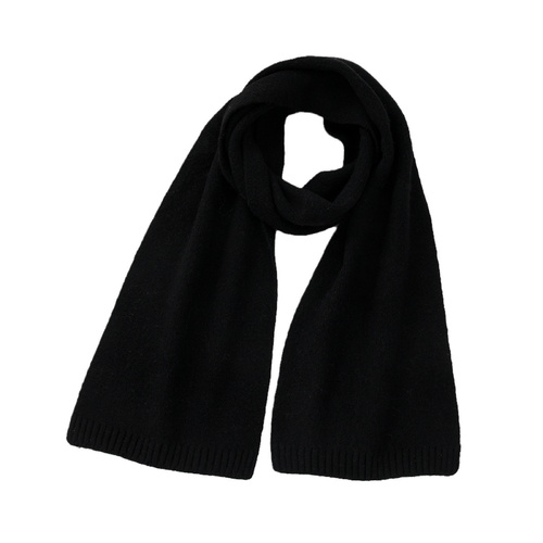 Black Soft Wool-Blend Solid Color Knit Scarf for Women - Cozy Faux Cashmere Shawl - Main Image