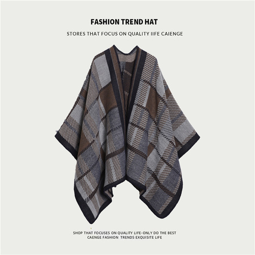 Grey And Brown Ethnic Boho Shawl for Women - Stylish Split Cape for Travel and Cooling Rooms - Main Image