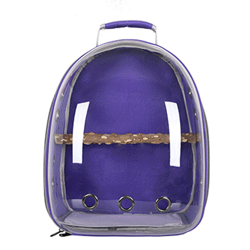 Purple Stylish Transparent PVC Pet Carrier Backpack - Large Capacity, Multi-Use for Birds & Cats(Including Wooden Stick) - Main Image