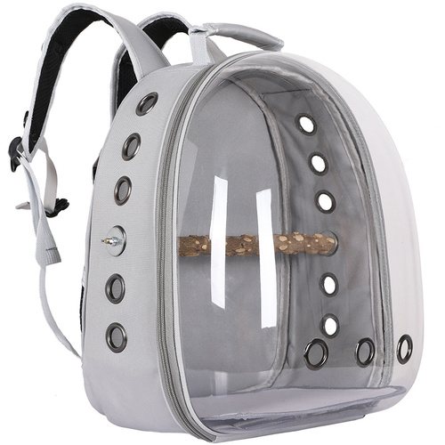 Grey Stylish Transparent PVC Pet Carrier Backpack - Large Capacity, Multi-Use for Birds & Cats(Including Wooden Stick) - Main Image
