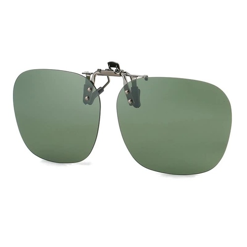2 Pcs Green Polarized Clip-On Sunglasses - Day & Night Use, Frameless Polygon Design for Fishing & Driving - Main Image