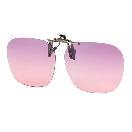 2 Pcs Purple Pink Gradient Color Polarized Clip-On Sunglasses - Day & Night Use, Frameless Polygon Design for Fishing & Driving - Main Image