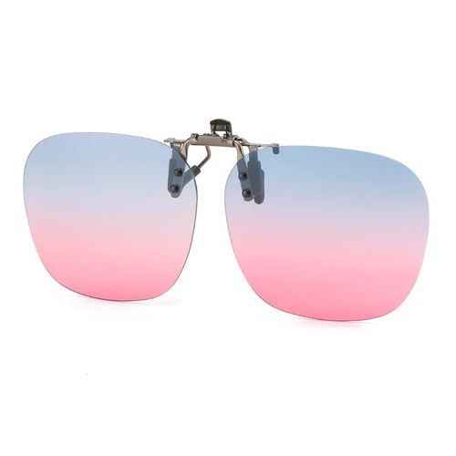 2 Pcs Grey Pink Gradient Color Polarized Clip-On Sunglasses - Day & Night Use, Frameless Polygon Design for Fishing & Driving - Main Image