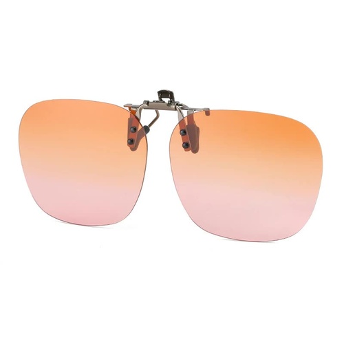 2 Pcs Brown-Pink Gradient Polarized Clip-On Sunglasses - Day & Night Use, Frameless Polygon Design for Fishing & Driving - Main Image