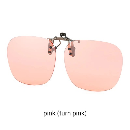 2 Pcs Pink Polarized Clip-On Sunglasses - Day & Night Use, Frameless Polygon Design for Fishing & Driving - Main Image