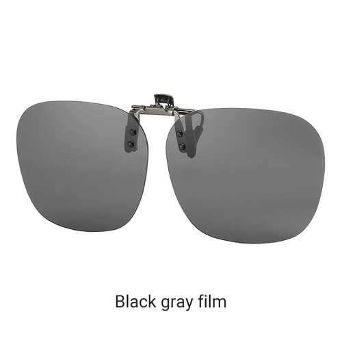 2 Pcs Black Grey Polarized Clip-On Sunglasses - Day & Night Use, Frameless Polygon Design for Fishing & Driving - Main Image
