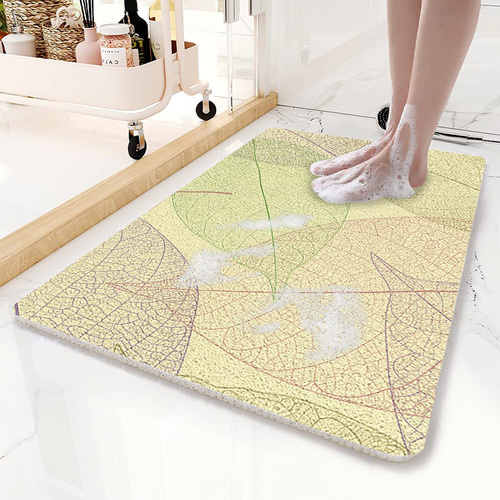 Yellow Leaves Pattern  PVC Non-Slip Bath Mat 45x75cm - Shower Drain Hole Design, Soft & Quick-Dry Bathroom Rug - Main Image