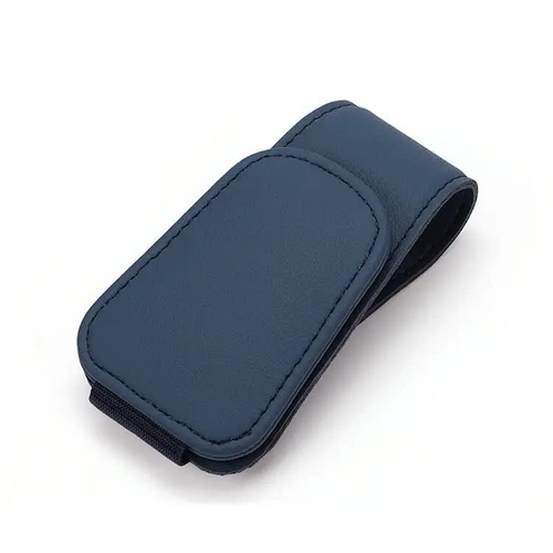 2 Pcs Blue PU Leather Car Visor Sunglasses Holder - Multi-Functional Clip for Glasses, Cards & Tickets, 9.5x4.5cm - Main Image