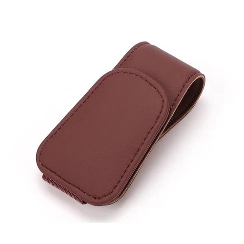 2 Pcs Wine Red PU Leather Car Visor Sunglasses Holder - Multi-Functional Clip for Glasses, Cards & Tickets, 9.5x4.5cm - Main Image