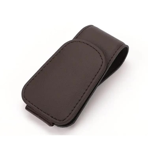 2 Pcs Brown PU Leather Car Visor Sunglasses Holder - Multi-Functional Clip for Glasses, Cards & Tickets, 9.5x4.5cm - Main Image