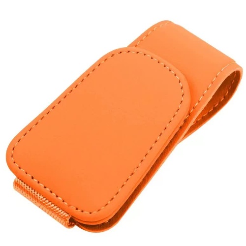 2 Pcs Orange PU Leather Car Visor Sunglasses Holder - Multi-Functional Clip for Glasses, Cards & Tickets, 9.5x4.5cm - Main Image