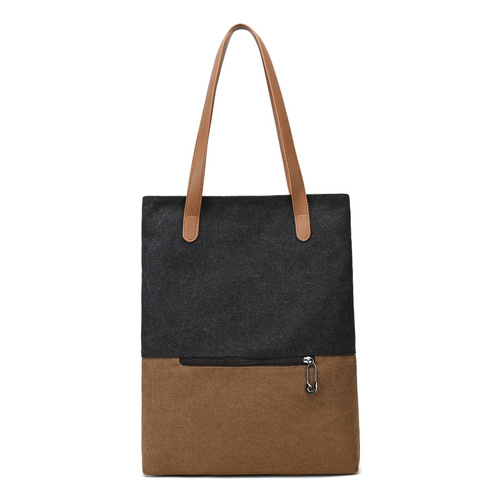 Black And Brown Canvas Tote Bag for Women - Multi-Use Shoulder Handbag & Backpack, Large Capacity, 30x10x40cm - Main Image