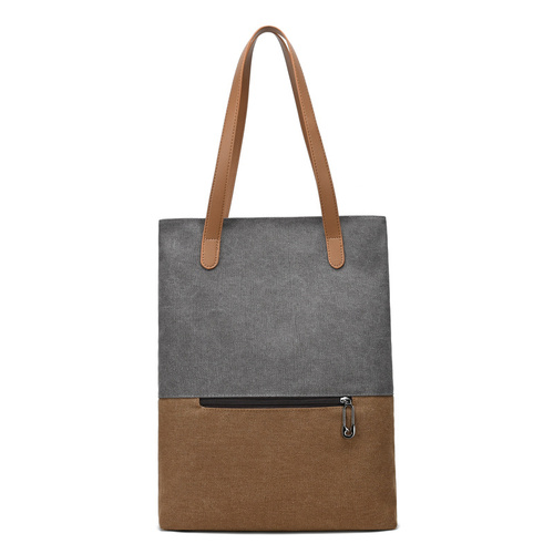 Gery And Brown Canvas Tote Bag for Women - Multi-Use Shoulder Handbag & Backpack, Large Capacity, 30x10x40cm - Main Image