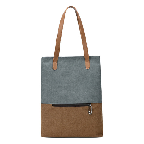 Dark Cyan And Brown Canvas Tote Bag for Women - Multi-Use Shoulder Handbag & Backpack, Large Capacity, 30x10x40cm - Main Image