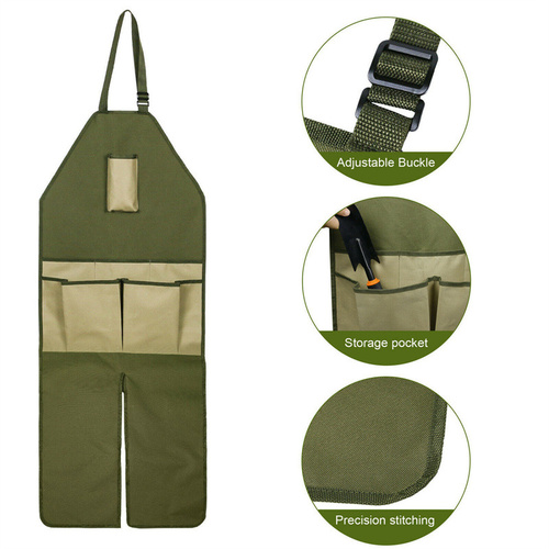 Green And Beige Gardening Leg Apron - Oxford Fabric, Multi-Pocket, Extended Design, 118x45cm, 450g - Main Image