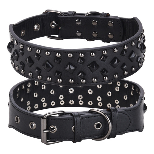 Size S Black 1 pack Stylish PU Leather Dog Collar with Spikes - Adjustable, Durable & Comfortable for Medium to Large Breeds - Main Image