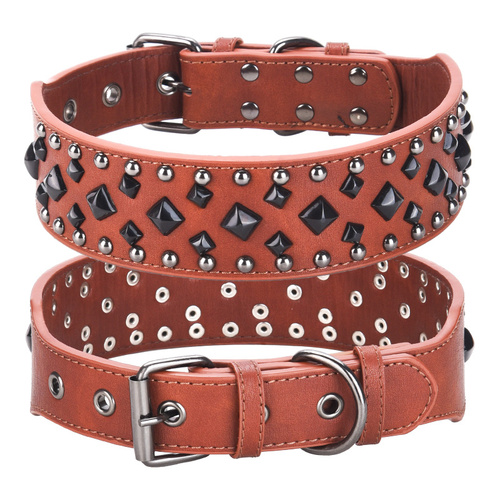 Size L Brown 1 pack Stylish PU Leather Dog Collar with Spikes - Adjustable, Durable & Comfortable for Medium to Large Breeds - Main Image