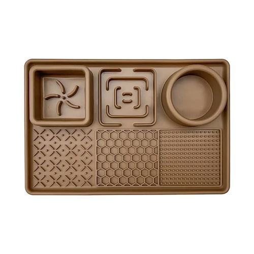 Brown Multi-Functional Pet Slow Feeder Lick Mat - Durable Food-Grade Silicone Anti-Bite Bowl for Dogs - Main Image