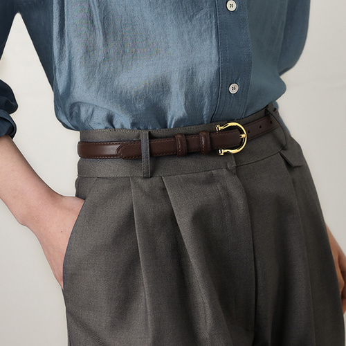 95CM Coffee Elegant French Gold Buckle Genuine Leather Belt - Luxurious Lightweight Women's Waist Belt - Main Image