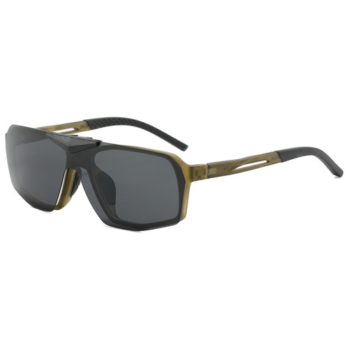 Brown Frame Gray Film Flip-Up Polarized Sports Sunglasses - Versatile Outdoor Cycling and Windproof Eyewear - Main Image
